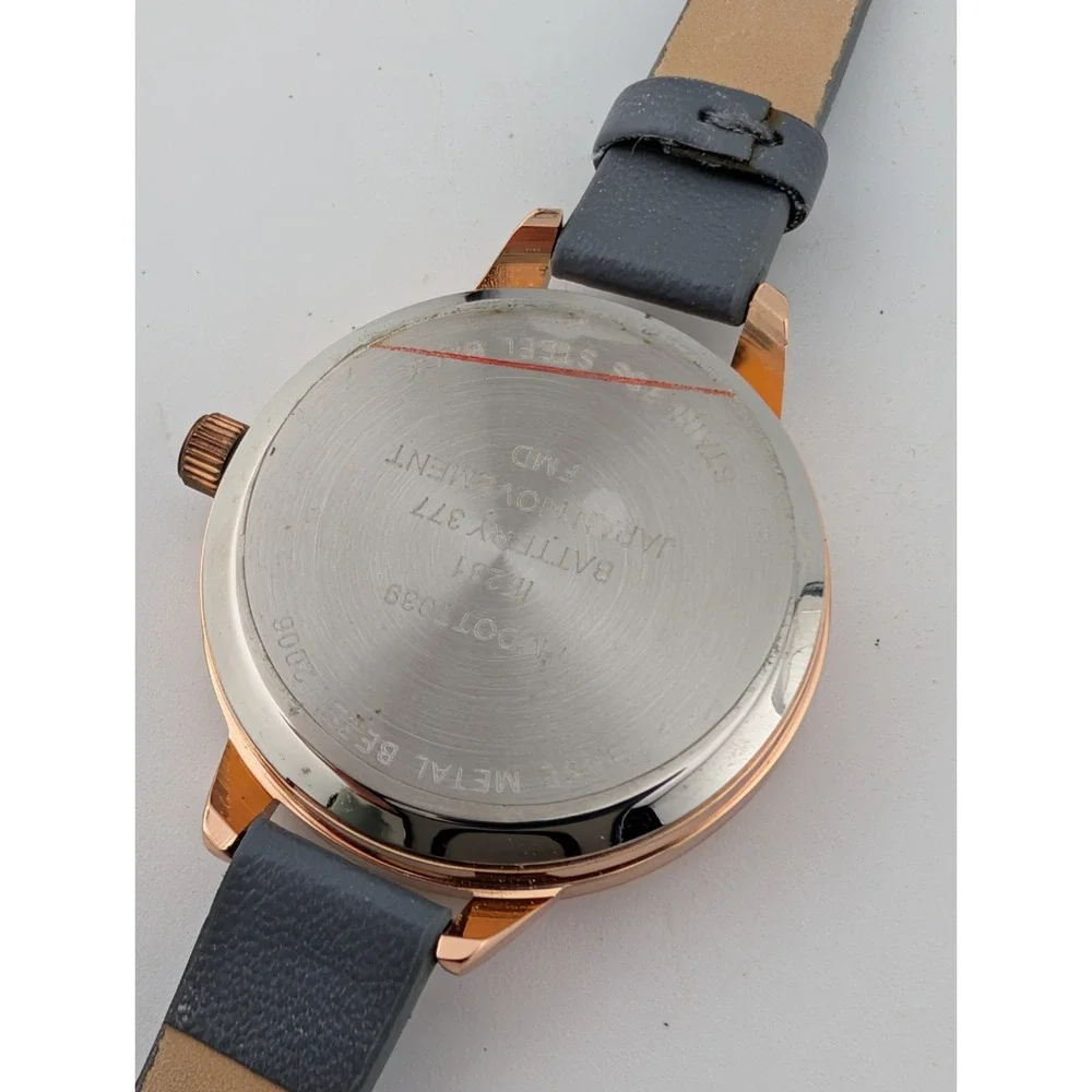 Time & Tru Watch Women Crystal Accents 30mm Rose Gold‎ Case Gray Band- Working